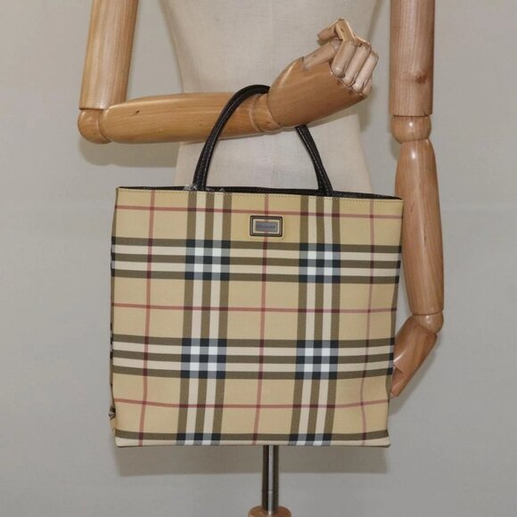 Burberry Handbags - BURBERRY Nova Check Hand Bag PVC Leather Beige Dark Brown Auth